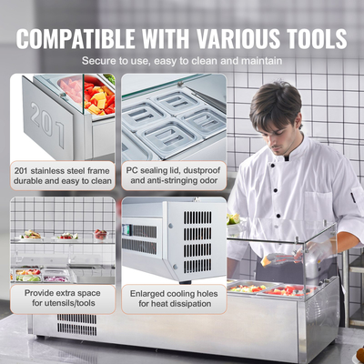 VEVOR Countertop Refrigerated Salad Pizza Prep Station 140 W Glass Guard CE