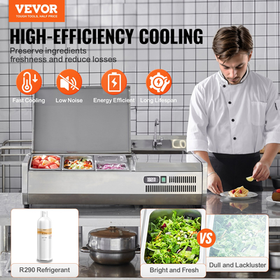 VEVOR Countertop Refrigerated Salad Pizza Prep Station 140 W Stainless Guard CE