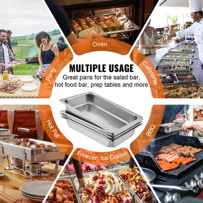 Επιτραπέζια τηγάνια ατμού VEVOR 4 Pack 20,9 x 12,8 x 3,9 ιντσών Βαθύ επιτραπέζιο τηγάνι ατμού πλήρους μεγέθους 13L Δοχείο φαγητού από ανοξείδωτο ατσάλι Δίσκος φούρνου ξενοδοχείου Τηγάνια φαγητού κατά της μαρμελάδας Επιτραπέζιο τηγάνι ατμού