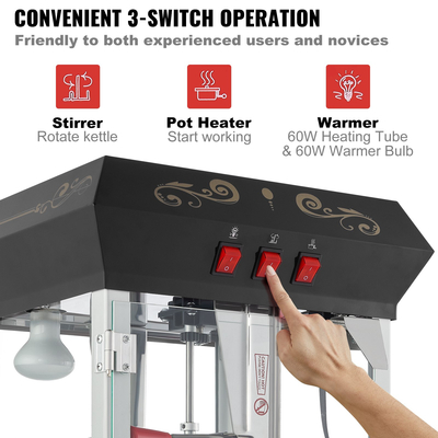 VEVOR Popcorn Popper Machine with Cart Popcorn Maker 850W 8 Oz 48 Cups Black