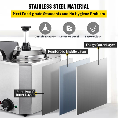 VEVOR Fudge Warmer 1 Pump Hot Cheese Pump Αντλία τυριού από ανοξείδωτο χάλυβα 30-110℃ Nacho Cheese Warmer with Heating Block Dispenser Nacho Cheese with Pump 10-30ML ανά ώρα για καυτή καραμέλα τυριού φοντάν