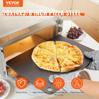 VEVOR Pizza Steel, 20&quot; x 14&quot; x 3/8&quot; Ατσάλινο πιάτο πίτσας για φούρνο, πέτρα ψησίματος πίτσας από ανθρακούχο χάλυβα με 20 φορές υψηλότερη αγωγιμότητα, βαρέως τύπου τηγάνι πίτσας ανθεκτικό στη σκουριά για εξωτερική σχάρα, εσωτερικός φούρνος