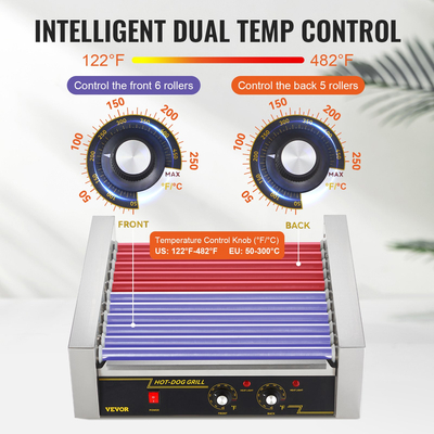 VEVOR Electric 30 Hot Dog 11 Roller Grill Cooker Machine Backsplash Ράφι 2,2KW