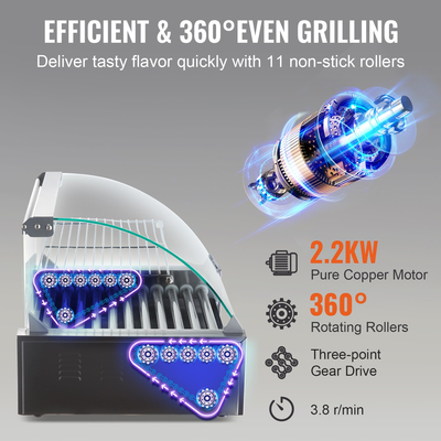 VEVOR Electric 30 Hot Dog 11 Roller Grill Cooker Machine Backsplash Ράφι 2,2KW