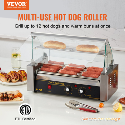 VEVOR Electric 12 Hot Dog 5 Roller Grill Cooker Machine Backsplash &amp; Shelf 1000W