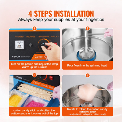 VEVOR Ηλεκτρική Βαμβακερή μηχανή με καρότσι, Εμπορική ζαχαροπλαστική 1000W με κάλυμμα, μπολ από ανοξείδωτο ατσάλι, σέσουλα ζάχαρης και συρτάρι, ιδανική για σπίτι, παιδικά γενέθλια, οικογενειακό πάρτι, μπλε