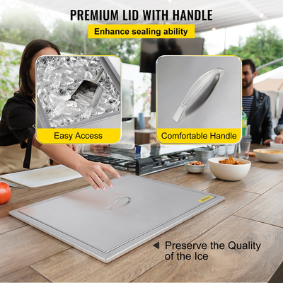 Πετάξτε τον κάδο πάγου από ανοξείδωτο χάλυβα με καπάκι και αποστράγγιση