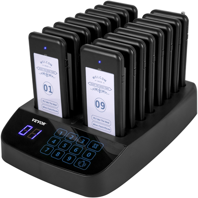 VEVOR Restaurant Pager 16 Coasters Paging System Max 98 Nursery Pager Ασύρματο σύστημα τηλεειδοποίησης σε ουρά κλήσης Οθόνη αφής με δόνηση, αναβοσβήνει και βομβητή για ξενοδοχεία και καφετέριες κοινωνικών αποστάσεων