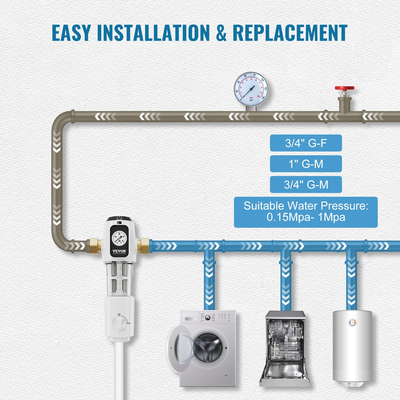 VEVOR Spin Down Filter, 40 Micron φίλτρο ιζήματος ολόκληρου σπιτιού για νερό πηγαδιών, 3/4&quot; GM + 1&quot; GM + 3/4&quot; GF, 4 T/H Υψηλός ρυθμός ροής, για συστήματα φιλτραρίσματος νερού ολόκληρου σπιτιού, Φίλτρο ιζήματος νερού πηγαδιών