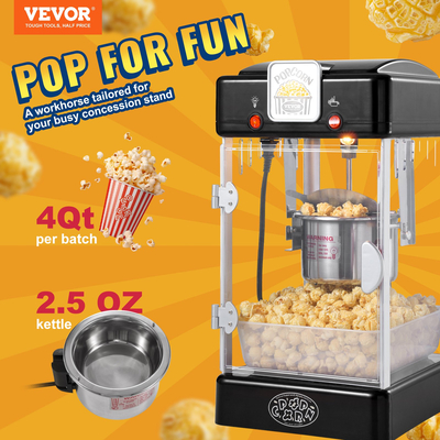 VEVOR Μηχάνημα Popcorn Popper Επιτραπέζιο Popcorn Maker 300W 2,5 Oz Μαύρο