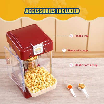 VEVOR Μηχάνημα Popcorn Popper Επιτραπέζιο Popcorn Maker 300W 2,5 Oz Red