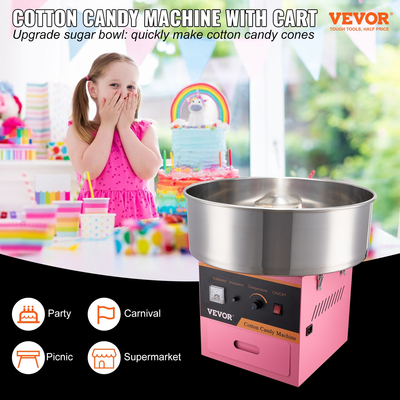 VEVOR Εμπορική μηχανή ζαχαροπλαστικής Sugar Floss Maker 1000W για Party Pink