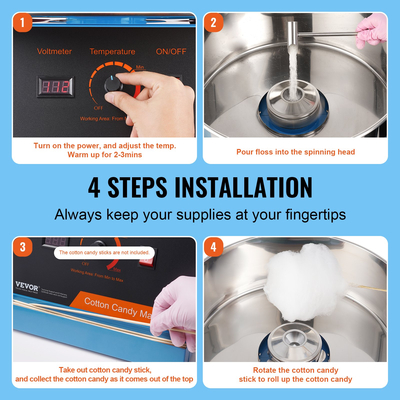 Ηλεκτρική μηχανή ζαχαροπλαστικής VEVOR, 1000W ζαχαροπλαστείο, επαγγελματική μηχανή ζαχαροπλαστικής με κάλυμμα, μπολ από ανοξείδωτο ατσάλι και σέσουλα ζάχαρης, ιδανική για γενέθλια παιδιά στο σπίτι, οικογενειακό πάρτι (Μπλε)