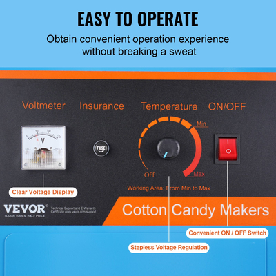 VEVOR Electric Cotton Candy Machine, 1000W Candy Floss Maker, Εμπορική Βαμβακερή μηχανή με μπολ από ανοξείδωτο χάλυβα, σέσουλα ζάχαρης και συρτάρι, ιδανική για γενέθλια παιδιά στο σπίτι, οικογενειακό πάρτι, μπλε