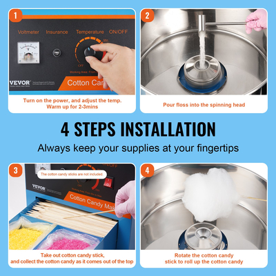 VEVOR Electric Cotton Candy Machine, 1000W Candy Floss Maker, Εμπορική Βαμβακερή μηχανή με μπολ από ανοξείδωτο χάλυβα, σέσουλα ζάχαρης και συρτάρι, ιδανική για γενέθλια παιδιά στο σπίτι, οικογενειακό πάρτι, μπλε