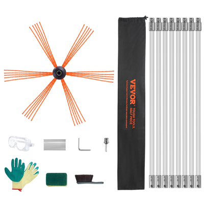 VEVOR 8 m Kit καθαρισμού καπνοδόχου, με 8 ενισχυμένες εύκαμπτες ράβδους από νάιλον, εργονομική βούρτσα καθαρισμού καπνοδόχου, καθαριστικό καμινάδας βούρτσας 360 μοιρών, πλούσια αξεσουάρ για οικιακή χρήση καυσαερίων τζακιού Ταιριάζει στους περισσότερους σωλήνες