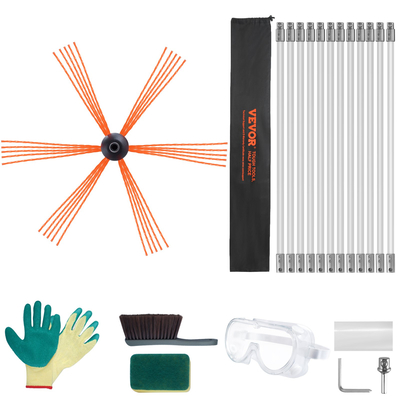 VEVOR 12 m Kit καθαρισμού καπνοδόχου, με 12 ενισχυμένες εύκαμπτες ράβδους από νάιλον, εργονομική βούρτσα καθαρισμού καπνοδόχου, καθαριστικό καμινάδας βούρτσας 360 μοιρών, πλούσια αξεσουάρ για οικιακή χρήση καπνοδόχου τζακιού Ταιριάζει στους περισσότερους σωλήνες