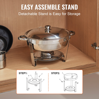 Σετ μπουφέ πιάτων VEVOR Chafing, συσκευασία 6 Qt 4, κουφέτα από ανοξείδωτο χάλυβα με τηγάνι πλήρους μεγέθους, στρογγυλός θερμαντήρας τροφοδοσίας με καπάκι δοχείου νερού Βάση θήκης καυσίμου Κουτάλι, για τουλάχιστον 6 άτομα το καθένα