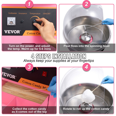 VEVOR Εμπορική μηχανή ζαχαροπλαστείου με κάλυμμα Sugar Floss Maker 1000W Party