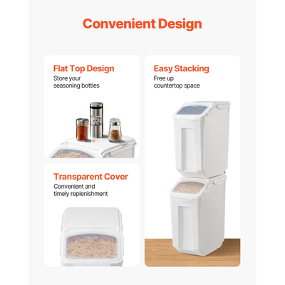 VEVOR 4,5 Gal/20Lx2 Μεγάλο δοχείο αποθήκευσης υλικών αεροστεγές κάδος αλευριού κουζίνας