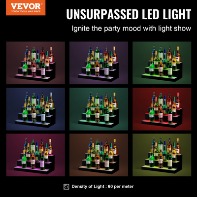 VEVOR LED Lighted Liquor Bottle Display Bar Shelf RF &amp; App Control 24&quot; 3-step