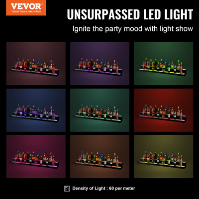 VEVOR LED Lighted Liquor Bottle Display Bar Shelf RF &amp; App Control 60&quot; 2-Step
