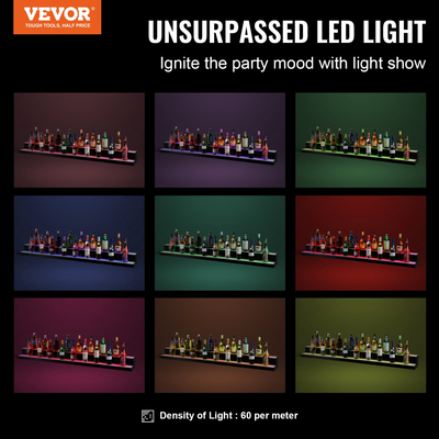 VEVOR LED Lighted Liquor Bottle Display Bar Shelf RF &amp; App Control 72&quot; 2-step