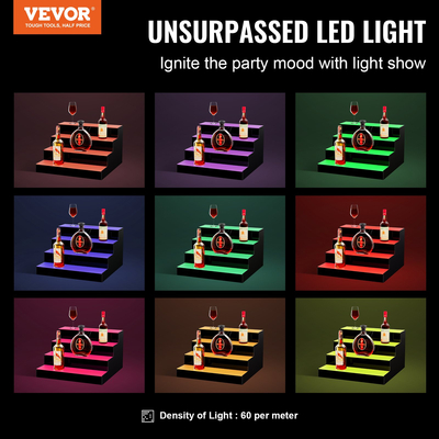 VEVOR LED Lighted Liquor Bottle Display Bar Shelf RF &amp; App Control 16&quot; 4-step
