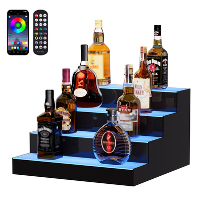 VEVOR LED Lighted Liquor Bottle Display Bar Shelf RF &amp; App Control 16&quot; 4-step