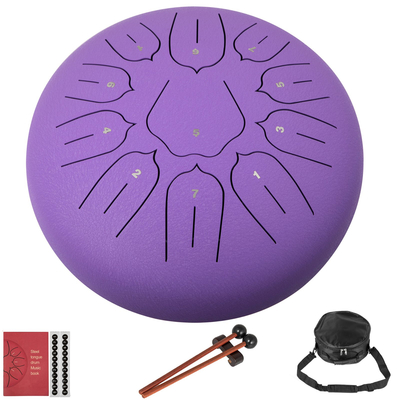 VEVOR Purple Steel Drum 11 Notes Percussion Instrument 10 Inches Tongue Drum, Steel Tongue Drum, Steel Drums Instruments With Bag, Book, Mallets, Mallet Bracket, Hang Pan Drum Instrument