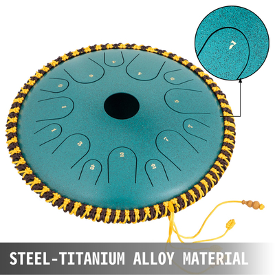 VEVOR Tongue Drum 14 Notes Dish Shape Drum 14 Inches Dia. Χειροκίνητα κρουστά από καθαρό χαλκό ατσάλινο τύμπανο 14 νότες Ατσάλινο τύμπανο με διακόσμηση από σχοινί και σφύρες, τσάντα, βιβλίο μουσικής, ορυκτό πράσινο