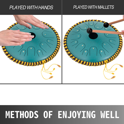 VEVOR Tongue Drum 14 Notes Dish Shape Drum 14 Inches Dia. Χειροκίνητα κρουστά από καθαρό χαλκό ατσάλινο τύμπανο 14 νότες Ατσάλινο τύμπανο με διακόσμηση από σχοινί και σφύρες, τσάντα, βιβλίο μουσικής, ορυκτό πράσινο