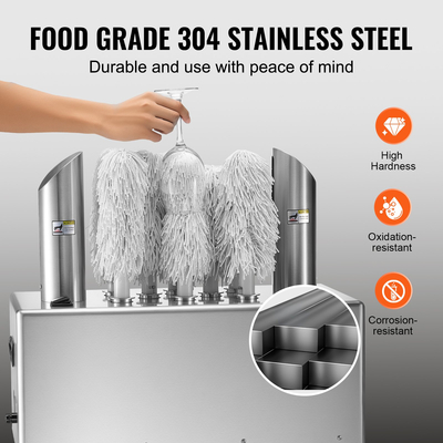 VEVOR Μηχάνημα στίλβωσης ποτηριών κρασιού 8-βούρτσες 660Cups/H for Bar Restaurant