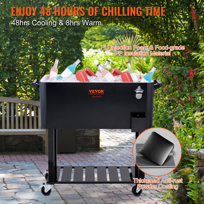 VEVOR Rolling Ice Chest Cooler Cart 80 Quart, Φορητό Bar Drink Cooler, Beverage Bar Stand Up Cooler με ρόδες, ανοιχτήρι μπουκαλιών, λαβές για βεράντα, πίσω αυλή, πάρτι και πισίνα, μαύρο, FDA