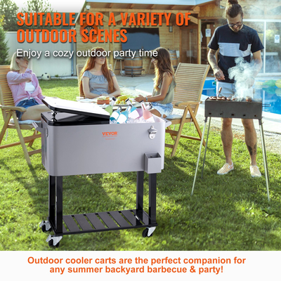 VEVOR Rolling Ice Chest Cooler Cart 80 Quart, Φορητό Bar Drink Cooler, Beverage Bar Stand Up Cooler με ρόδες, ανοιχτήρι μπουκαλιών, λαβές για αίθριο, πίσω αυλή, πάρτι και πισίνα, γκρι, καταχωρισμένο στο FDA