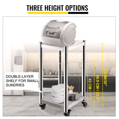 Βάση VEVOR Rice Warmer Stand 14\&quot; x 14\&quot; Βάση εξοπλισμού εστιατορίου Από ανοξείδωτο χάλυβα Θερμότερη βάση για σούσι με δύο κάτω ράφι Εμπορική βάση εξοπλισμού κουζίνας Βάση θερμότητας ρυζιού Εμπορική με ρόδες και δύο φρένα