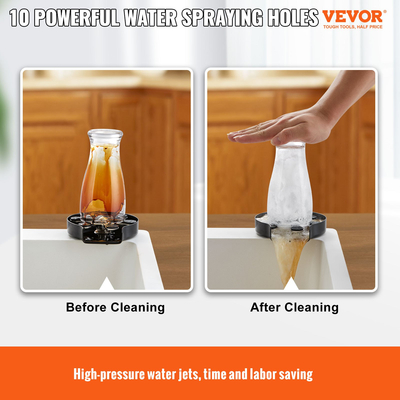 VEVOR Glass Rinser, 10 ισχυροί ψεκασμοί ψεκασμού 360° Περιστρεφόμενο κύπελλο ξέβγαλμα για νεροχύτη, 304 ανοξείδωτο ατσάλι με πλυντήριο ποτηριών &amp; αντιολισθητικό μαξιλάρι σιλικόνης για μπιμπερό, γυάλινο κύπελλο, ποτήρι κρασιού (Μαύρη βάση ματ)