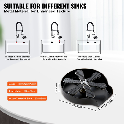 VEVOR Glass Rinser, 10 ισχυροί ψεκασμοί ψεκασμού 360° Περιστρεφόμενο κύπελλο ξέβγαλμα για νεροχύτη, 304 ανοξείδωτο ατσάλι με πλυντήριο ποτηριών &amp; αντιολισθητικό μαξιλάρι σιλικόνης για μπιμπερό, γυάλινο κύπελλο, ποτήρι κρασιού (Μαύρη βάση ματ)