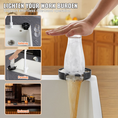 VEVOR Glass Rinser, 10 ισχυροί ψεκασμοί ψεκασμού 360° Περιστρεφόμενο κύπελλο ξέβγαλμα για νεροχύτη, 304 ανοξείδωτο ατσάλι με πλυντήριο ποτηριών &amp; αντιολισθητικό μαξιλάρι σιλικόνης για μπιμπερό, γυάλινο κύπελλο, ποτήρι κρασιού (Μαύρη βάση ματ)