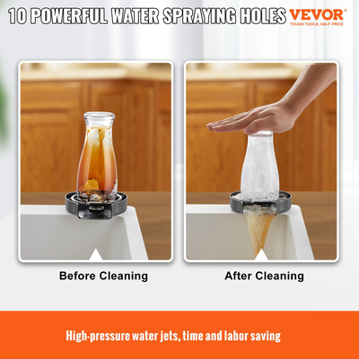 VEVOR Glass Rinser, 10 Powerful Spraying Jets 360° Περιστρεφόμενο Κύπελλο Rinser για Νεροχύτη, 304 Ανοξείδωτο Ατσάλι Faucet Washer Cup με ABS ποτηροθήκη για μπιμπερό, γυάλινο κύπελλο, ποτήρι κρασιού (Μαύρη ματ βάση)