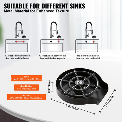 VEVOR Glass Rinser, 10 Powerful Spraying Jets 360° Περιστρεφόμενο Κύπελλο Rinser για Νεροχύτη, 304 Ανοξείδωτο Ατσάλι Faucet Washer Cup με ABS ποτηροθήκη για μπιμπερό, γυάλινο κύπελλο, ποτήρι κρασιού (Μαύρη ματ βάση)