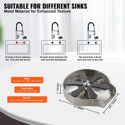 VEVOR Glass Rinser, 10 Powerful Spraying Jets 360° Rotating Cup Rinser για νεροχύτη, 304 Ανοξείδωτο ατσάλι με αντιολισθητικό μαξιλάρι σιλικόνης για μπιμπερό, γυάλινο κύπελλο, ποτήρι κρασιού (βάση σχεδίασης)
