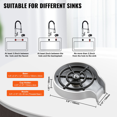 VEVOR Glass Rinser, 10 Powerful Spraying Jets 360° Περιστρεφόμενο Ξέπλυμα Κυπέλλου για Νεροχύτη, Αδιάβροχο ABS Sink Faucet Cup Washer &amp; ABS Cup Holiday for Baby Bottle, Glass Cup, Wine Glass (Ασημί-Λευκή βάση)