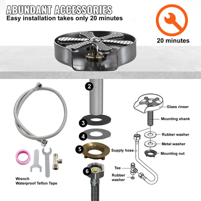 VEVOR Glass Rinser, 10 Powerful Spraying Jets 360° Περιστρεφόμενο Ξέπλυμα Κυπέλλου για Νεροχύτη, 304 Ανοξείδωτο Ατσάλινο Πλυντήριο Κυπέλλου &amp; Αντιολισθητικό μαξιλαράκι σιλικόνης για μπιμπερό, γυάλινο κύπελλο, ποτήρι κρασιού (ασημί γκρι βάση)