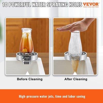 VEVOR Glass Rinser, 10 ισχυροί πίδακες ψεκασμού Περιστρεφόμενο 360° Κύπελλο ξέβγαλμα για νεροχύτη, αδιάβροχο ABS νεροχύτη κουζίνας Βρύση ποτηριού &amp; ποτηροθήκη ABS για μπιμπερό, γυάλινο κύπελλο, ποτήρι κρασιού (ασημί γκρι βάση)