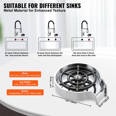 VEVOR Glass Rinser, 10 ισχυροί πίδακες ψεκασμού Περιστρεφόμενο 360° Κύπελλο ξέβγαλμα για νεροχύτη, αδιάβροχο ABS νεροχύτη κουζίνας Βρύση ποτηριού &amp; ποτηροθήκη ABS για μπιμπερό, γυάλινο κύπελλο, ποτήρι κρασιού (ασημί γκρι βάση)