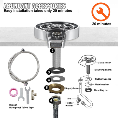 VEVOR Glass Rinser, 10 ισχυροί πίδακες ψεκασμού Περιστρεφόμενο 360° Κύπελλο ξέβγαλμα για νεροχύτη, αδιάβροχο ABS νεροχύτη κουζίνας Βρύση ποτηριού &amp; ποτηροθήκη ABS για μπιμπερό, γυάλινο κύπελλο, ποτήρι κρασιού (ασημί γκρι βάση)