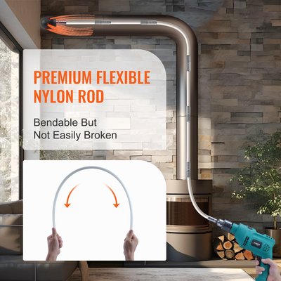 VEVOR 9 m Kit καθαρισμού καμινάδας, με 9 ενισχυμένες εύκαμπτες ράβδους από νάιλον, εργονομική βούρτσα καθαρισμού καπνοδόχου, καθαριστικό καμινάδας βούρτσας 360 μοιρών, πλούσια αξεσουάρ για οικιακή χρήση καυσαερίων τζακιού Ταιριάζει στους περισσότερους σωλήνες