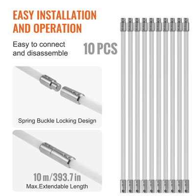 VEVOR 10 m Kit καθαρισμού καπνοδόχου, με 10 ενισχυμένες εύκαμπτες ράβδους από νάιλον, εργονομική βούρτσα καθαρισμού καμινάδας, καθαριστικό καμινάδας βούρτσας 360 μοιρών, πλούσια αξεσουάρ για οικιακή χρήση καπνοδόχου τζακιού Ταιριάζει στους περισσότερους σωλήνες