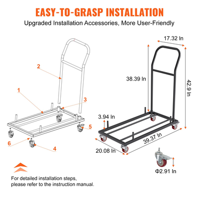 VEVOR Πτυσσόμενη καρέκλα Dolly, Σιδερένιο επαγγελματικό καρότσι με χωρητικότητα 12 καρέκλες, Πτυσσόμενες καρέκλες Rack καρότσι με 4 τροχίσκους, Storage Transport Dolly για επίπεδη στοίβαξη πλαστική ρητίνη και καρέκλες ξύλου, μαύρο